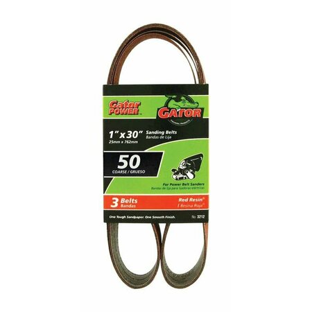 ALI INDUSTRIES Gator Sanding Belt, 1 In W, 30 In L, 50 Grit, Coarse, Aluminum Oxide Abrasive 3212